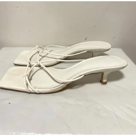 Mango MNG Strappy Kitten Heel Open Toe Y2K 90s Casual White Womens Size 7.5 - Picture 2 of 5